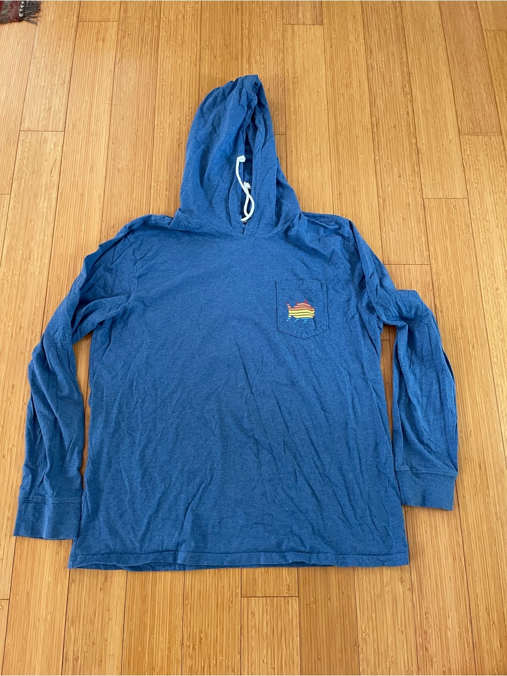Southern Tide mens xl cotton lightweight Blue Hooded Long Sleeve Tee